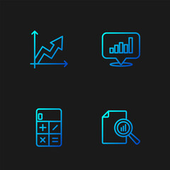Poster - set line document with graph chart, calculator, financial growth and pie infographic. gradient color