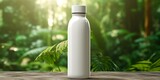 Fototapeta  - White Blank bottle Mockup with natural theme background. AI Generative
