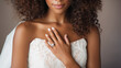 Beautiful afro american young bride in wedding dress close up, generative ai