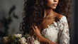 Beautiful afro american young bride in wedding dress close up
