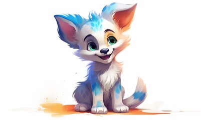 a sketch of a painted cute little wolf in the style.Generative AI