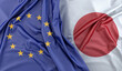 Ruffled Flags of European Union and Japan. 3D Rendering