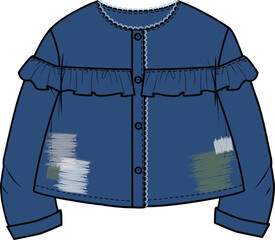 Poster - KID GIRLS WEAR FRILLY COLLAR LESS JACKET PLUS SHIRT SHACKET VECTOR ILLUSTRATION