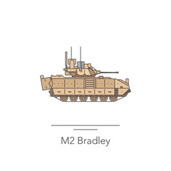 M2 Bradley icon. Outline colorful icon of armored vehicle on white. Vector illustration