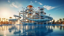 A Concept Photo Of A Big Amusement Water Park
With Water Play Areas, Swimming Pools, Water Slides, Splash Pads, Water Playgrounds, And Lazy Rivers, For Floating And Bathing. Generative AI