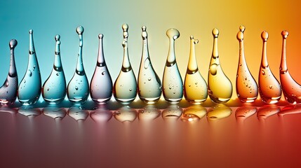 Poster -  a row of different colored glass vases on a table.  generative ai