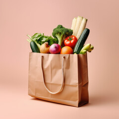 shopping ecological bags with vegetables and fruits.Background