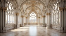  A Large Room With A Large Arched Window And A Marble Floor.  Generative Ai