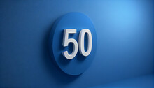 The Power Of Numbers 50 White Percent Sign On Shiny Blue Wall, Number 50 On Blue, Ai Generated Image 