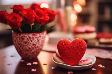 Poster - Valentine's Day. Red decorative heart with red roses