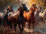 Fototapeta  - Horses illustration paintings of unique wall art generative ai