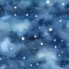 Wall Mural - Watercolor light night sky filled with stars hd seamless pattern, ai generated