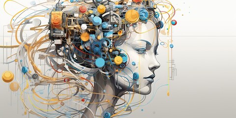 Wall Mural - AI Generated. AI Generative.  artificial intelligence girl illustrataion. Future technology education system. Can be used for cyber games