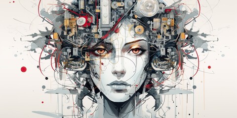 Wall Mural - AI Generated. AI Generative.  artificial intelligence girl illustrataion. Future technology education system. Can be used for cyber games
