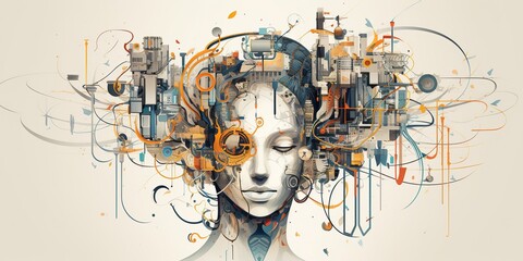 Wall Mural - AI Generated. AI Generative.  artificial intelligence girl illustrataion. Future technology education system. Can be used for cyber games