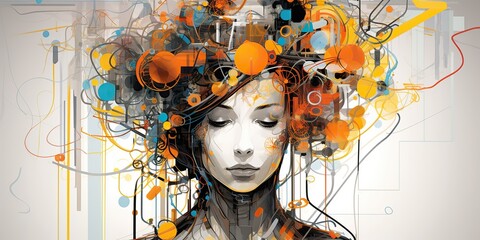 Wall Mural - AI Generated. AI Generative.  artificial intelligence girl illustrataion. Future technology education system. Can be used for cyber games