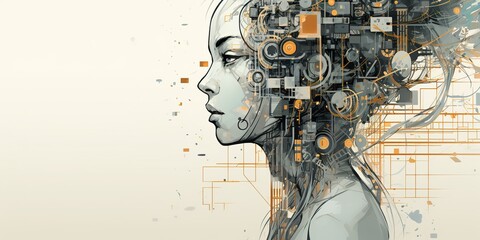 Wall Mural - AI Generated. AI Generative.  artificial intelligence girl illustrataion. Future technology education system. Can be used for cyber games