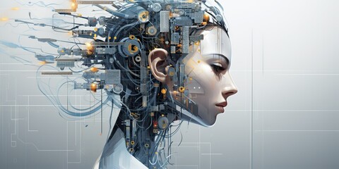 Wall Mural - AI Generated. AI Generative.  artificial intelligence girl illustrataion. Future technology education system. Can be used for cyber games