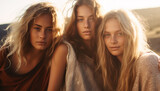 Fototapeta Młodzieżowe - Three  stunning girls standing in sunlight, Generative AI Illustration