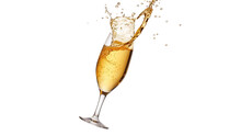 A Glass Of White Wine Or Champagne Toasting On White Background