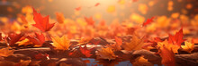 Autumn Banner. Generative AI. Hello, Autumn. Falling Maple Leaves. Fall Colors And Autumnal Bliss. Background For Design