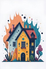 Cartoon cute house. AI generated illustration