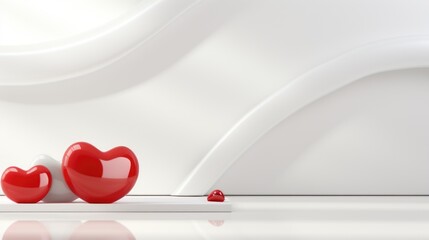 Three red hearts on a white background. Generative AI image.