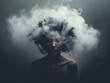 Depressed woman with a smoke cloud around her, addiction, depression, stress, anxiety, suicidal concept