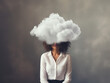 © Happy Stock - Tired overwhelmed woman in deep depression, negative thinking, a cloud hanging above, depression, stress, anxiety concept