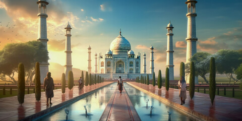 Canvas Print - Tourism of the future, Taj Mahal - Generative AI