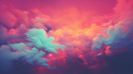 a picture of an orange and purple cloud in the sky, in the style of dark turquoise and dark pink, anime aesthetic, dark cyan and pink, 