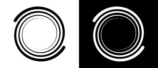 circle or spiral with two lines. abstract art geometry background or icon. black shape on a white ba