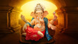 Ganesh Illustration of colorful hindu lord Ganesha on decorative background- Graphical poster modern art 3D wallpaper