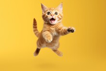 Happy Cat Jumping With Funny Expression. Generative AI