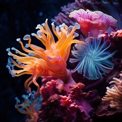 Wall Mural - Aquarium underwater  fishes in sea coral reef. Ocean nature: water animal tropical life, aquatic wildlife