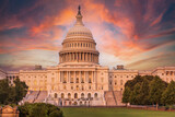 Fototapeta Sawanna - Sunset sky over the US Capitol building dome in Washington DC.