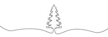 Christmas Tree One Line Drawing.Merry Christmas Decoration Continuous Line.Continuous Line Drawing Of Christmas Tree .