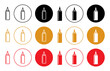 Simple ketchup and mustard squeeze sauce bottle vector icon set in black, red and yellow color. suitable for apps and web UI designs.