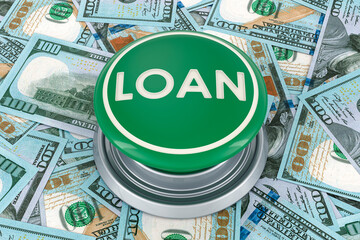 Poster - Loan button on the dollar background, 3D rendering