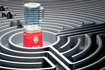 Poster - electric blender inside labyrinth maze. 3d rendering