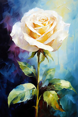 Wall Mural - White Rose Brush Strokes Acrylic Painting. Canvas Texture.