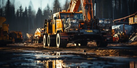 Powerful hydraulic drilling rig on construction site Installation of bored piles with drilling Pile foundation. deep well drilling