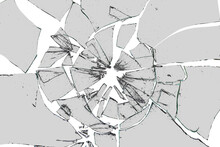 Broken Glass On Transparent Background With Glass Cracks And Splinters. Can Be Put On Any Image, Glass Parts Are Transparent Also	