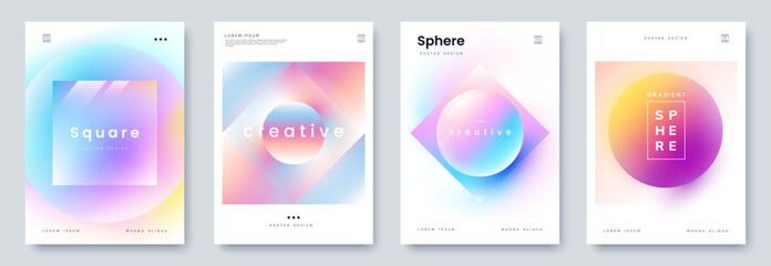 White poster template with pastel color gradient shapes and blur effects. Smooth gradient collection. Ideal for flyer, social media, banner, placard. Vector illustration