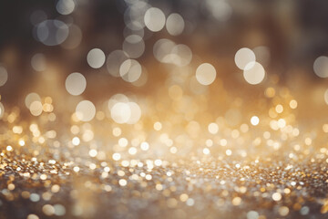 Wall Mural - Background of abstract defocused gold glitter lights. background with bokeh. Generative AI