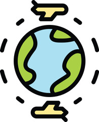Poster - Airplane travel icon outline vector. World globe. Global map color flat