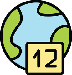 Poster - Day globe travel icon outline vector. World tourism. Earth plane color flat