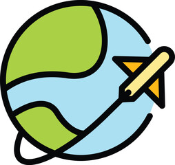 Poster - World tour icon outline vector. Global travel. Tourism map color flat