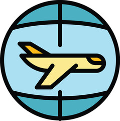 Poster - Air fly icon outline vector. Global map. Earth tour color flat