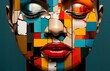 Surreal abstract composition of female face created with mosaics